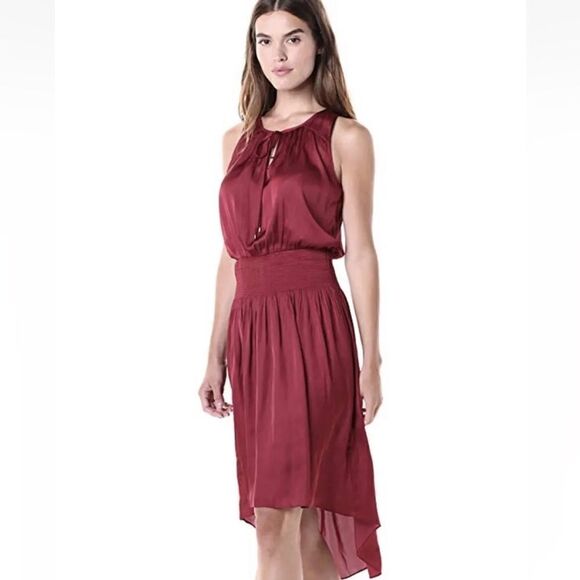 Halston Heritage Dresses & Skirts - Halston Heritage Sleeveless Smocked Waist High/Low Dress Ruby Maroon XL